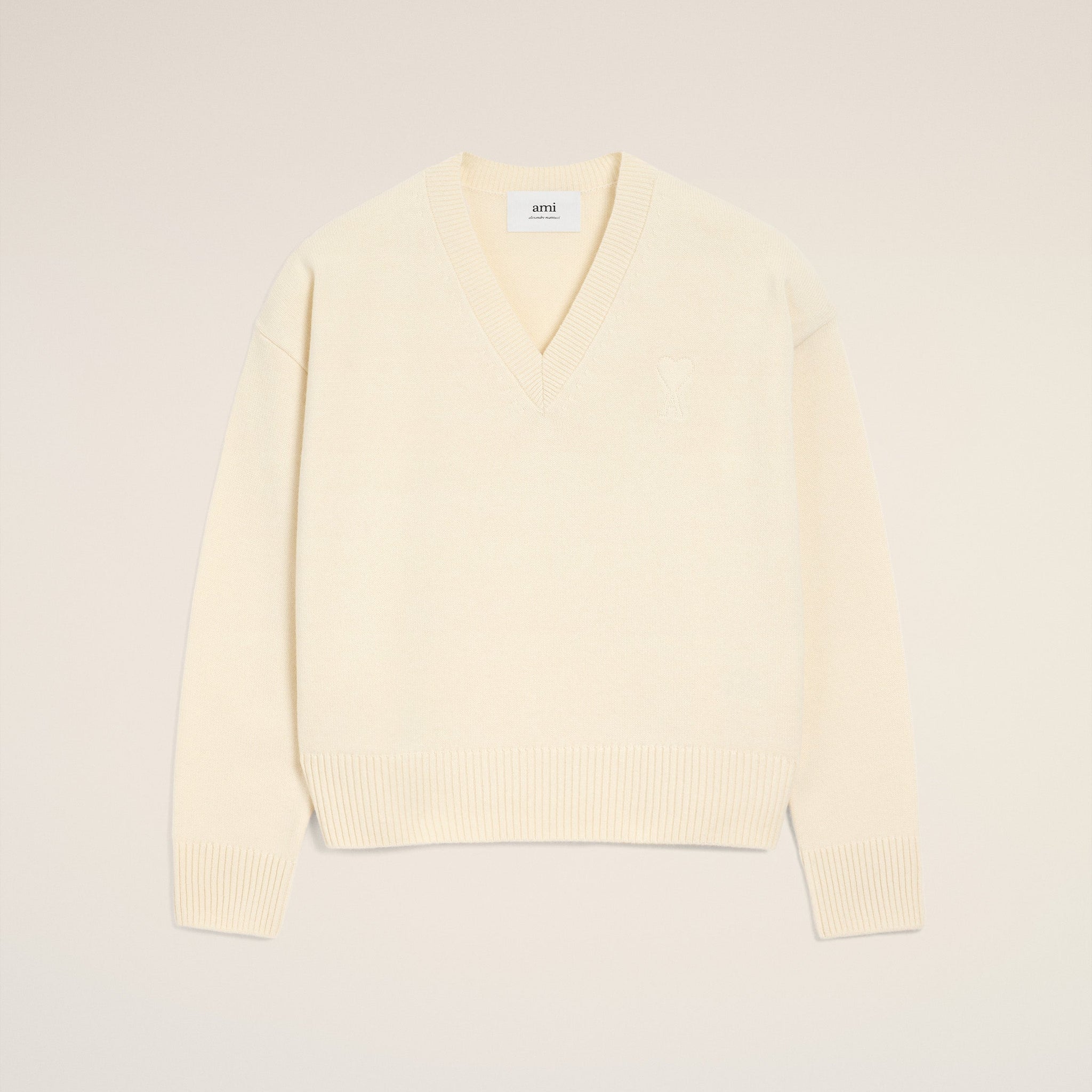 White Wool Ami De Coeur V Neck Sweater