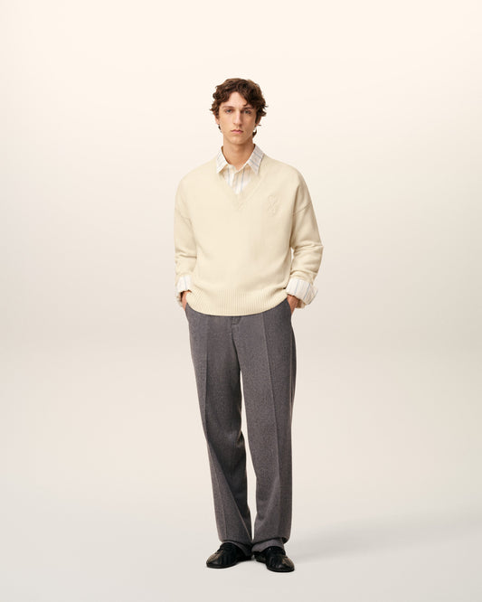 White Wool Ami De Coeur V Neck Sweater