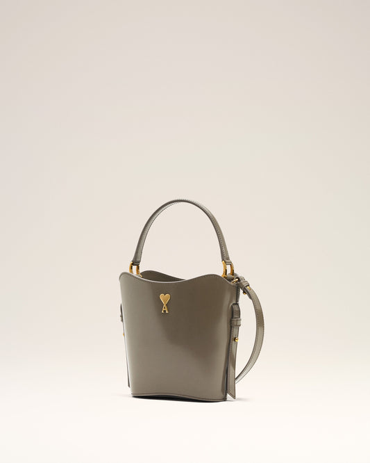 Grey Glazed Leather Mini Paris Paris Bucket Bag