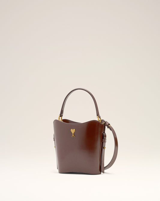 Burgundy Glazed Leather Mini Paris Paris Bucket Bag