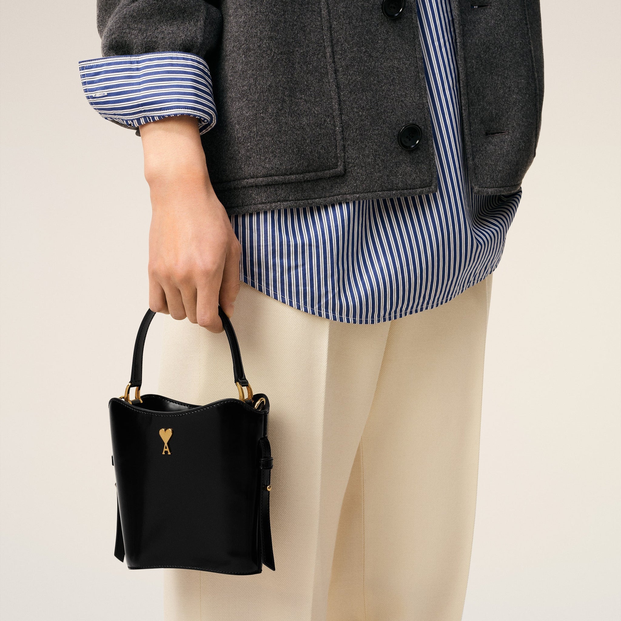 Black Leather Mini Paris Paris Bucket Bag