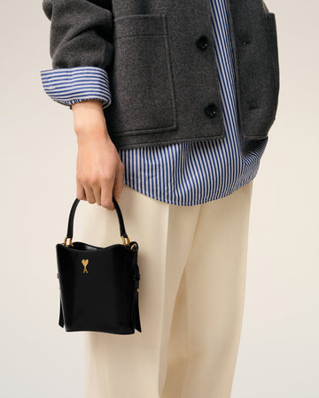 Black Leather Mini Paris Paris Bucket Bag