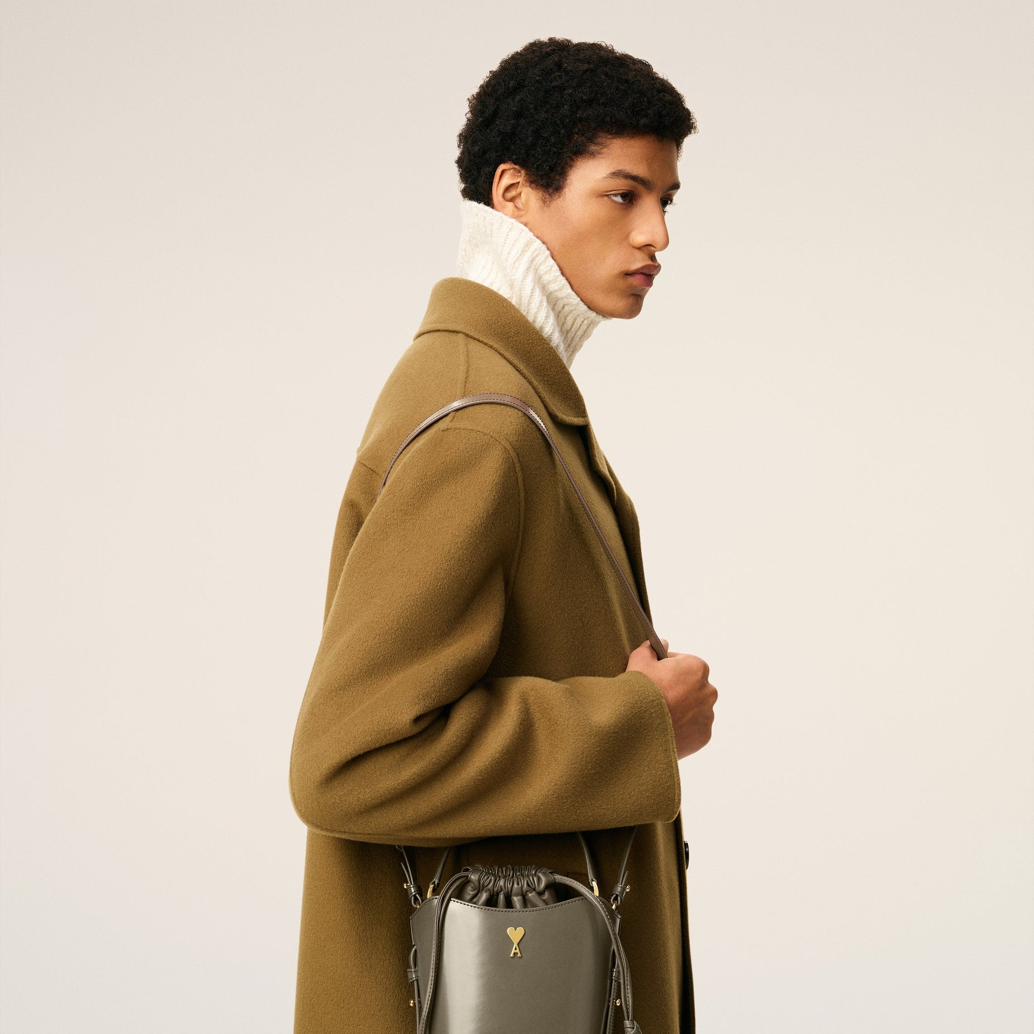 Grey Glazed Leather Mini Paris Paris Bucket Bag