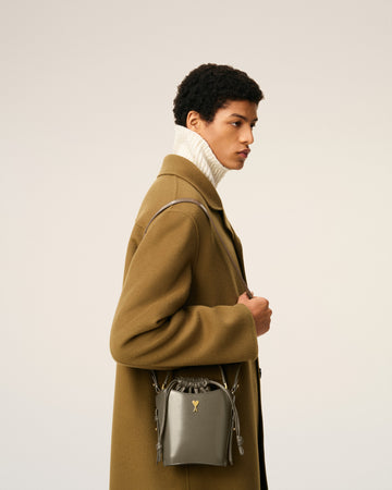 Grey Glazed Leather Mini Paris Paris Bucket Bag