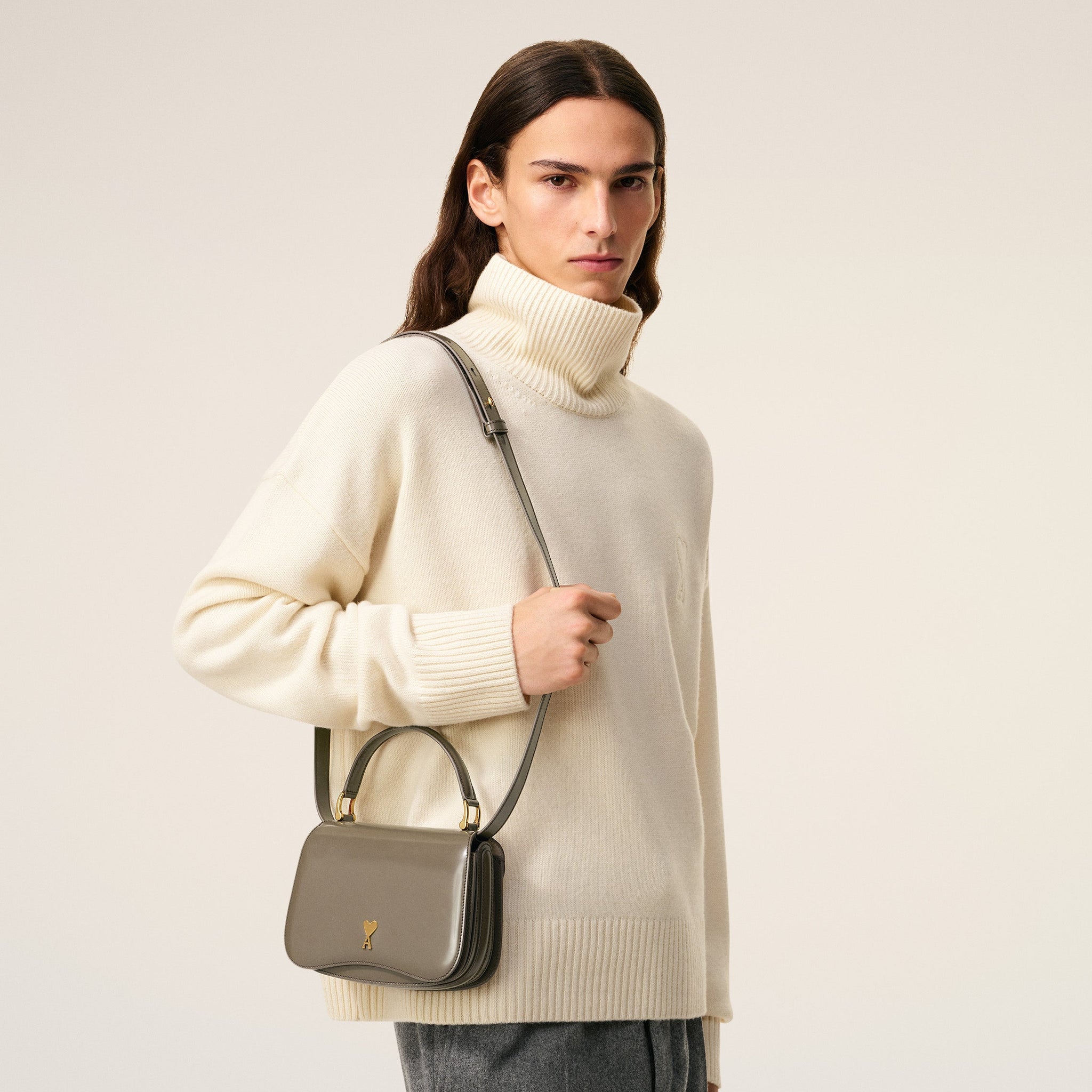 Grey Glazed Leather Top Handle Paris Paris Bag