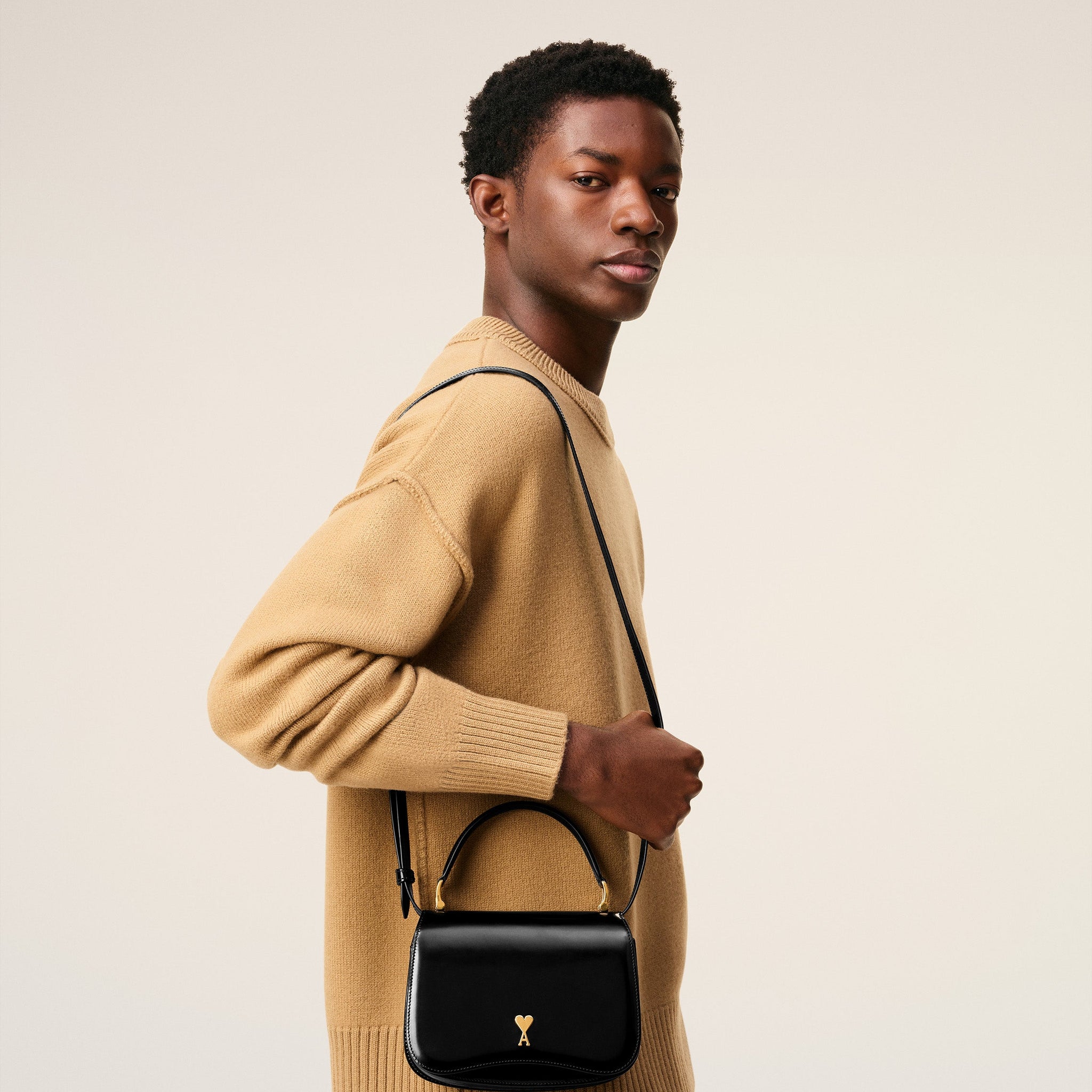 Black Glazed Leather Top Handle Paris Paris Bag