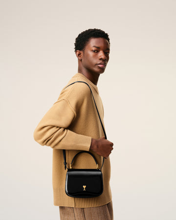 Black Glazed Leather Top Handle Paris Paris Bag
