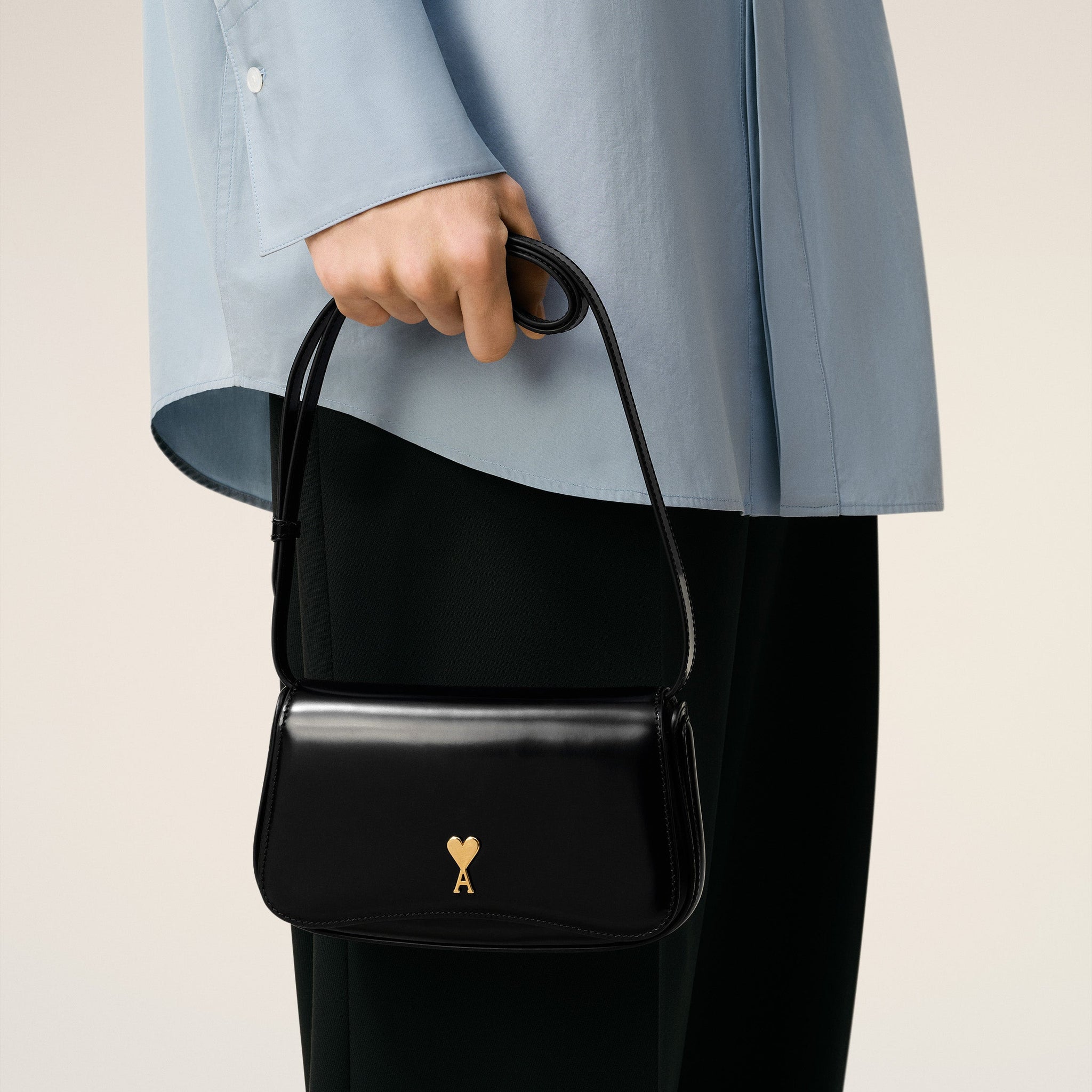 Black Glazed Leather Small Crossbody Paris Paris Bag