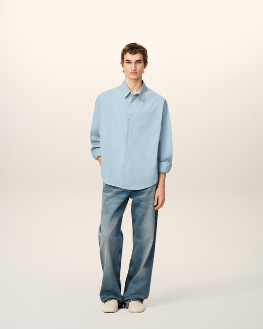 Blue Cotton Embossed Ami De Coeur Boxy Shirt