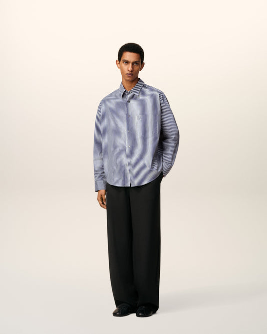 Blue Cotton Embossed Striped Ami De Coeur Boxy Shirt