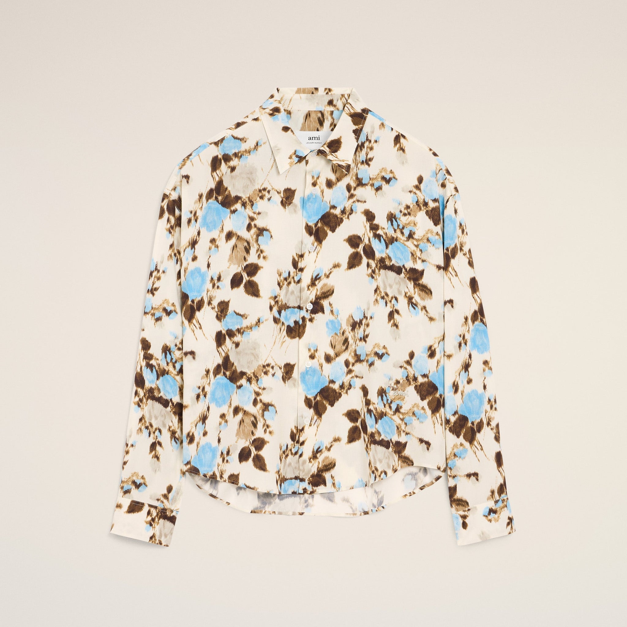 Blue Flower Printed Boxy Shirt