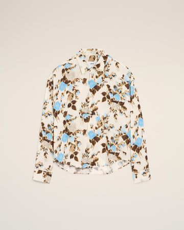 Blue Flower Printed Boxy Shirt