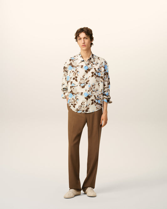 Blue Flower Printed Boxy Shirt