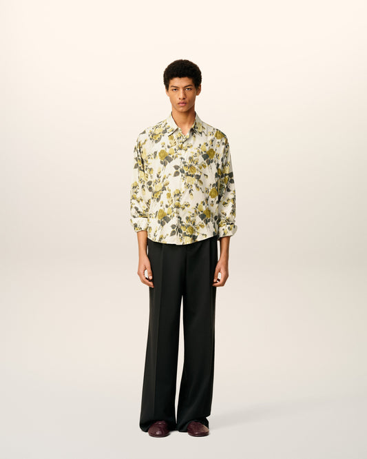 Green Flower Printed Boxy Shirt