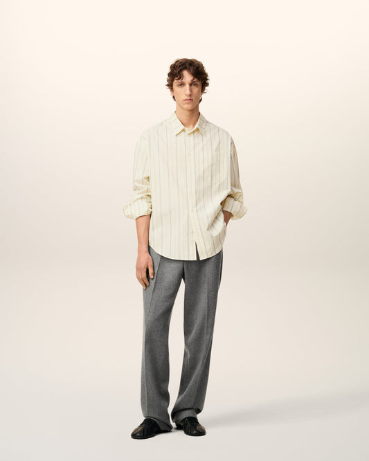 Beige Cotton  Boxy Fit Striped Shirt