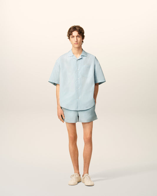 Blue Taffetas Short Sleeved Boxy Shirt