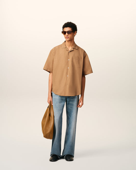 Brown Taffetass Short Sleeved Boxy Shirt