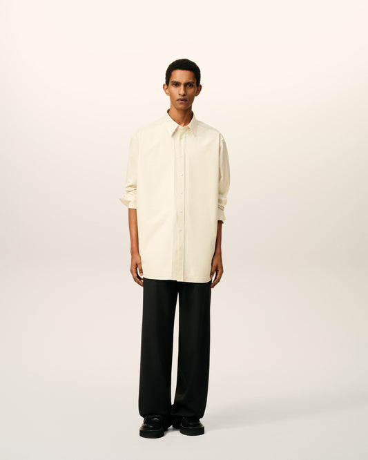 White Cotton Raw Edged Stitching Oversized Shirt