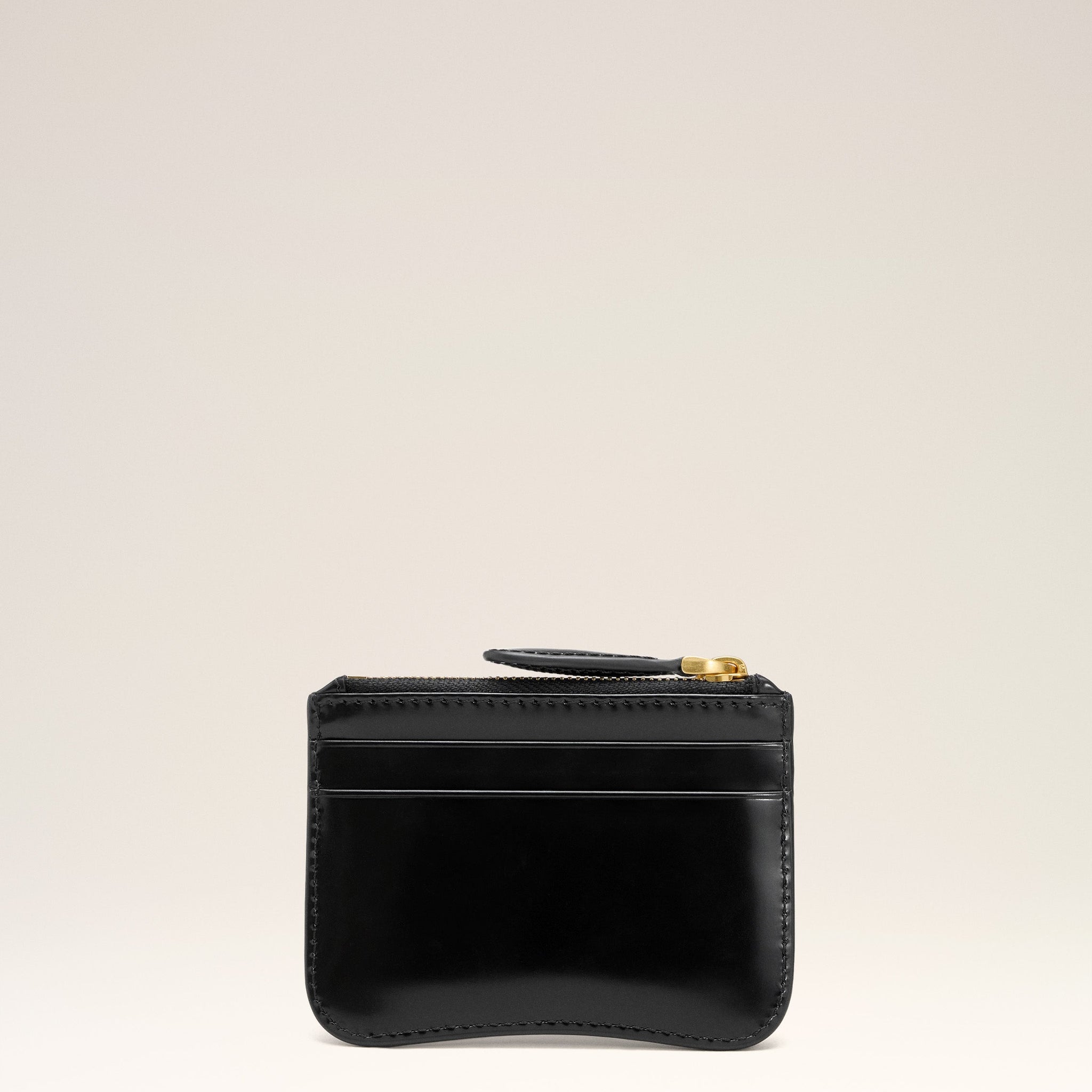 Black Glazed Leather Paris Paris Zipped Card Holder