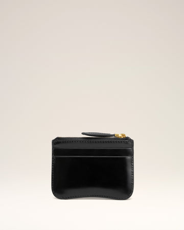 Black Glazed Leather Paris Paris Zipped Card Holder