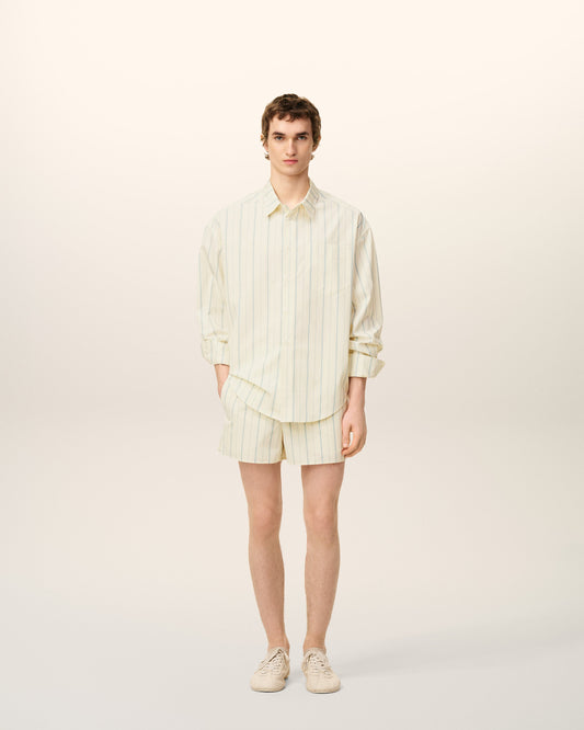 Beige Cotton Striped Short
