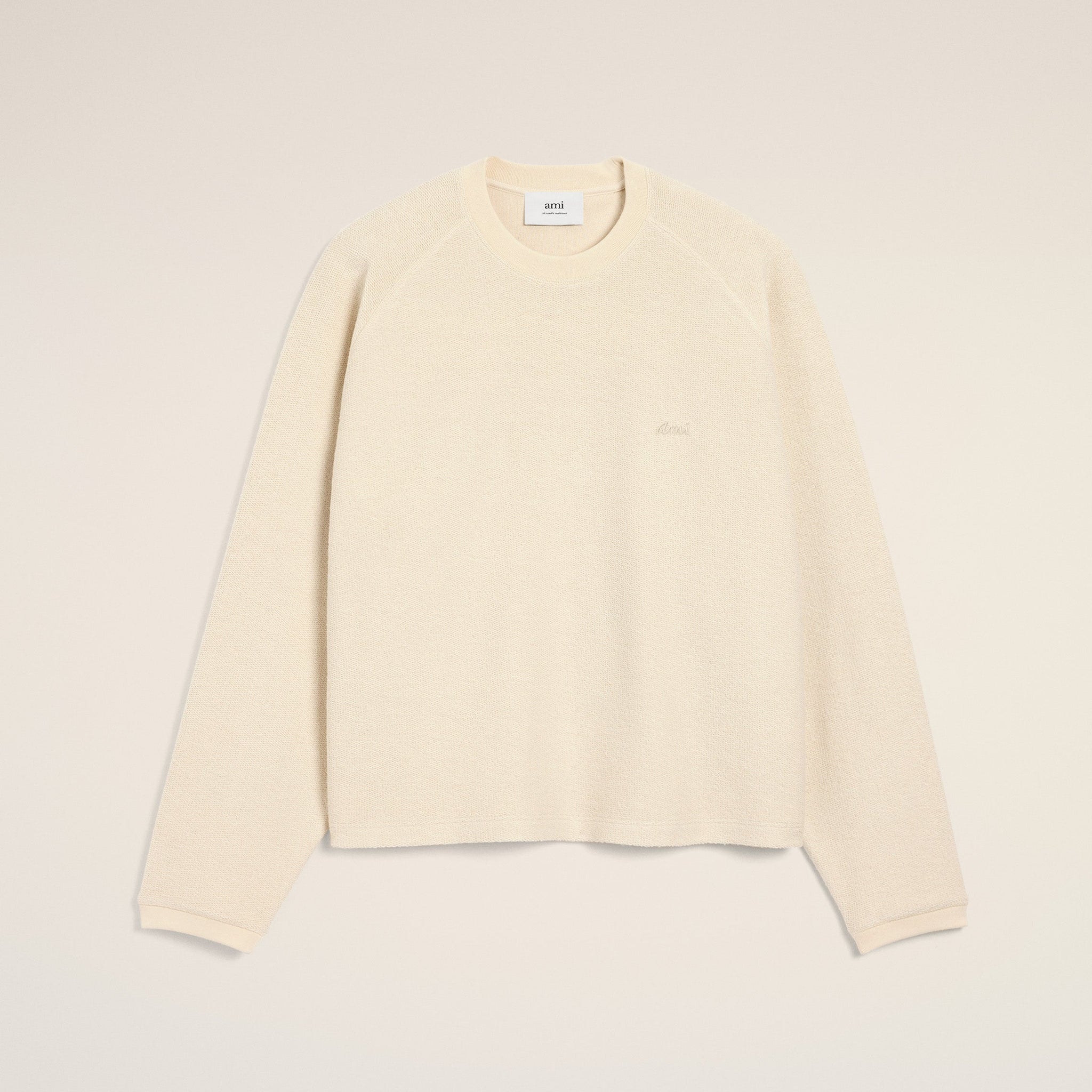 White Leather Raglan Sleeved Crewneck Sweatshirt