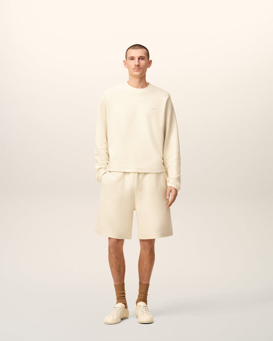 White Leather Raglan Sleeved Crewneck Sweatshirt
